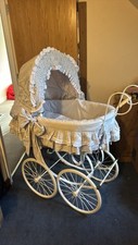 Wicker cot On Wheels , Vintage Looks Like A Pram, White And Grey , 