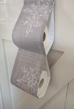 FABRIC TOILET ROLL HOLDER 'CHALK' FLOWERS ON 'NEXT' GREY FABRIC FOR 2 ROLLS