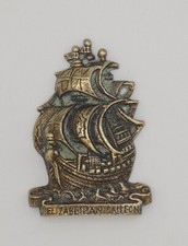 Vintage Brass Ship Plaque Elizabethan Galleon Decorative Recycle With Screws