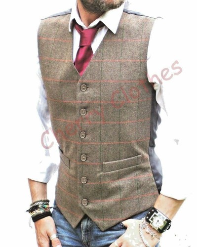 Mens waistcoat brown tweed - mens,