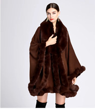 Women's Luxury Elegant V Lapel Rex Rabbit Faux Fur Jacket Cloak Windproof Shawl