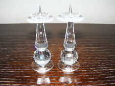 Swarovski   Pair  Of   3.1/2" Inch  Candlesticks   Retired  In  1989  Block Logo