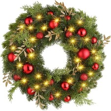 Christmas Wreath with Lights, 40cm/16in Battery Christmas Door Wreath