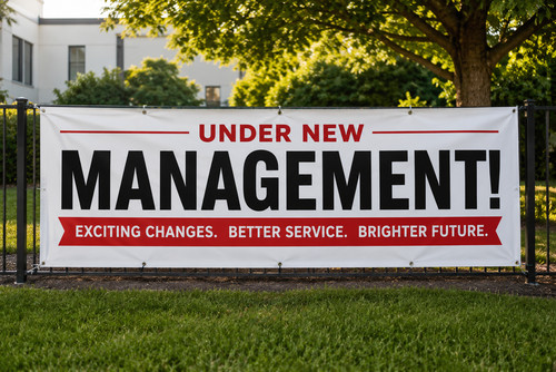 Under new management banner - under,