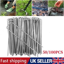 100x Galvanised U Pins Weed Control Fabric Pegs Garden Turf Securing Membrane UK