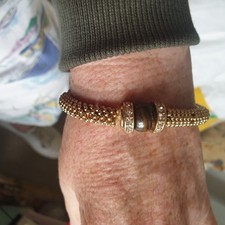 Avon Tigers Eye Bangle Bracelet Gold Tone metal Mesh Retro Glam