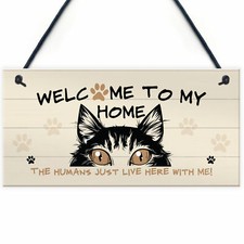 Funny Cat Sign Welcome Sign Cat Lovers Gift For Women Home Decor Animal Sign