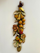 Vintage Spanish Majorca Olive Wood Wooden 26" Fruit Garland Wall Plaque Carving