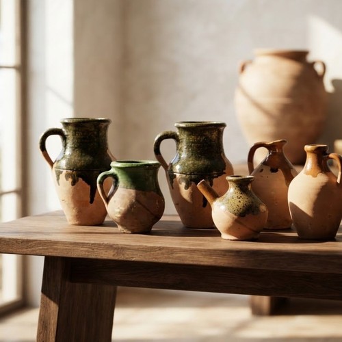 Rustic terracotta jug set - terracotta,