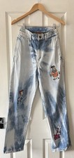 lazy oaf x flinstones jeans 26 waist bleach wash high rise