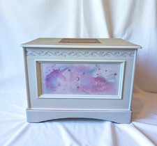 Solid Wood Hand Painted Toy Box  Pink White Unicorn Girls theme 
