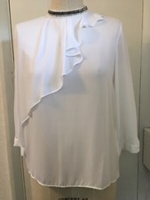Zara White Blouse With Beaded Collar And Frilly Detail Size M