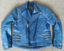 SUPERB  1960s " BLUE LIGHTENING "  LEATHER MOTORCYCLE JACKET - M - VINTAGE BIKER
