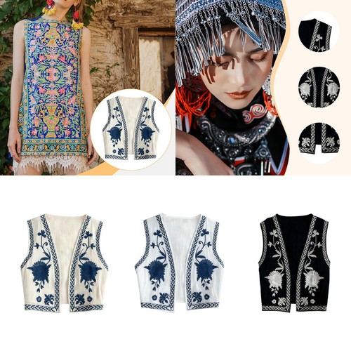 Women floral embroidery vest - floral,