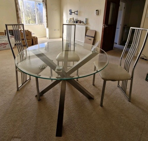 Round glass dining table metal - glass,