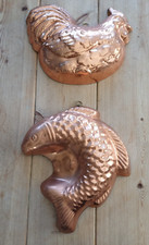 Two  large later 20th century copper  moulds - chicken and fish