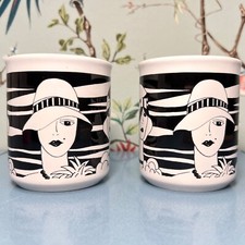 Vintage Mugs Art Deco Ladies 80s Design Made In England  Pair NUSED
