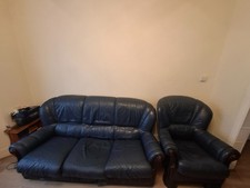 blue leather 3 piece suite