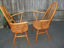 Pair of vintage Ercol Quaker elbow chairs, blonde elm
