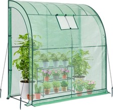 Lean-to Greenhouse 2m x 1m Walk-In with 3-Tier Shelving, PE Cover, Dual Doors
