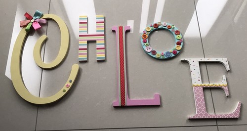 Hand decorated wooden letters - hand,
