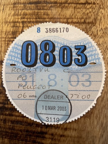 Old tax disc - old, 2003