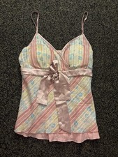 Vintage y2k coquette pink stripe bow mesh cami babydoll cami Top