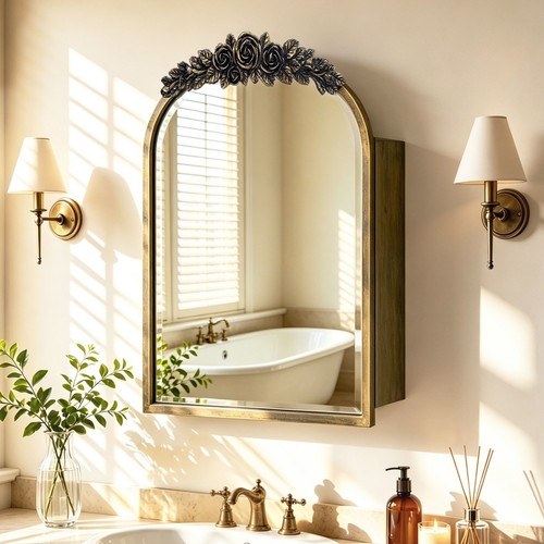 Arched bathroom mirror - mirror, cabinet