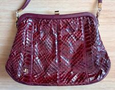 Jane Shilton Vintage 70s 80s Ruby Red Genuine Snakeskin Leather Clutch Strap Bag