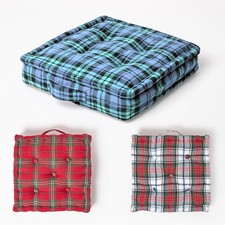 Cotton Tartan Check Large Floor Cushions Square Seat Pad Riser Dining Chair