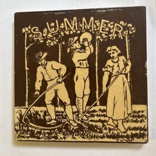RARE MINTON HOLLINS & CO 19THC TILE - SUMMER - 3 FARM WORKERS IN THE FIELD