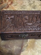 Vintage Hand Carved Wooden Trinket Box/Jewellery Storage Box With Boat Design