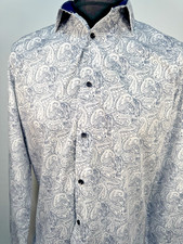 Next Mens Long Sleeved Paisley Pattern Shirt 16.5” Slim Fit Blue
