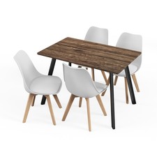110cm Dining Table & 4 Pcs Tulip Chairs Set Modern Wood Metal Kitchen Furniture