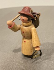 Vintage Erzgebirgische Wooden Figurine 2.5" Miniature woman w/ firewood axe saw