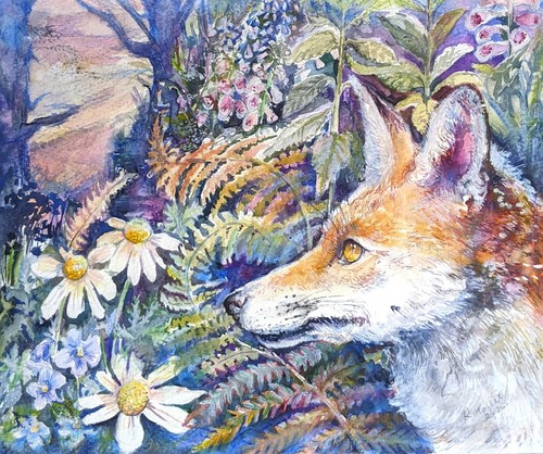 Fox and flower painting