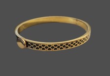 Halcyon Days, Gold Tone Black Enamel Bracelet Bangle, Stylish Design