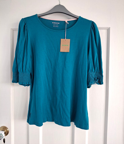 Boden teal jersey top - jersey, smocked