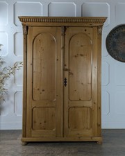 Victorian Stripped Pine Double Wardrobe Or Armoire
