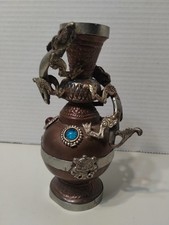 Antique 19th Century Chinese Asian Copper Bronze Dragon Vase Vintage Red Stones