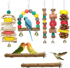 7 Pcs Natural Wood Bird Toy &