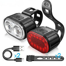 2x Mountain Bike Lights USB Rechargeable Bicycle LED Torch Front Rear | Lamp Set