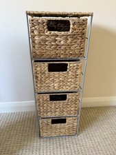 Next - Grey Frame Wicker Basket Bathroom Storage  - Rectangle Unit - 4 Drawer