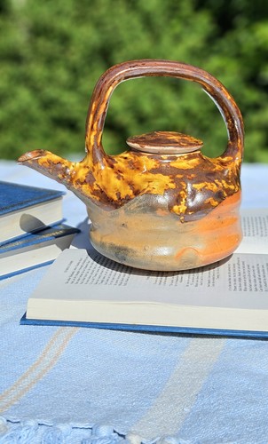 Studio pottery teapot wood - pottery,