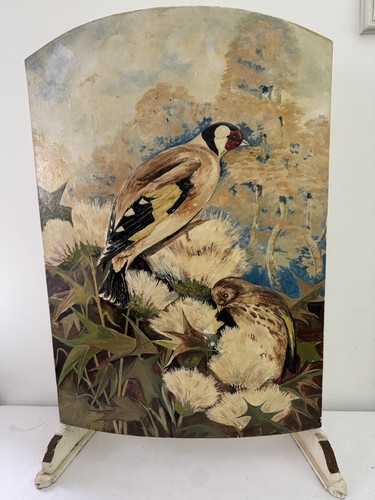 Fire screen oil - painted, birds