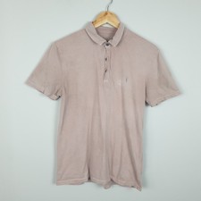 All Saints Saints Polo Shirt Mens Small Beige Short Sleeve Cotton Ramskull