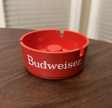Vintage Red Budweiser Ashtray Breweriana Collectible Barware 3.5” Plastic 1980’s