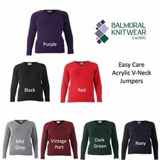 Balmoral Womans Sweater Long Sleeve V Neck Acrylic Jumper Knitwear Warm Pullover