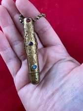 Czech brass chatelaine Ball Point Pen in jewelled case Gablonz