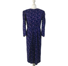 VINTAGE 1980s Purple Floral Dress by Karin Stevens with Shoulder Pads 14